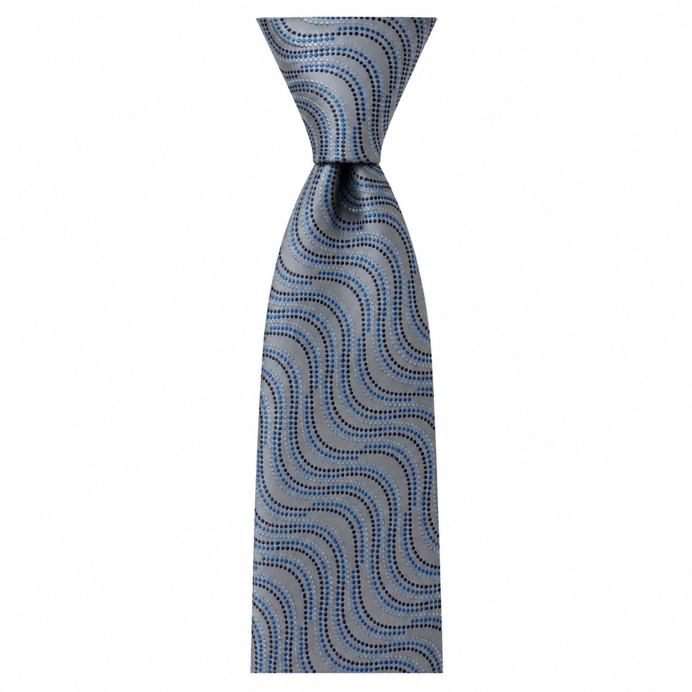CROFT & BARROW Silk Necktie Wave Dot Pattern Gray Blue Stain Resistant